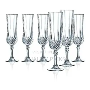 6 Pieces of Diamond Champaign Flute Wine Glasses- Clear