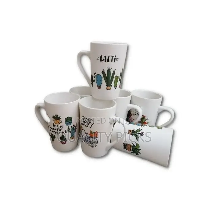 6 Pieces of Mult-Printed Coffee Tea Cups Mugs- White