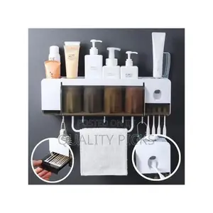 4 Cup Wall-Mounted Toothpaste Dispenser,Toothbrush Organizer