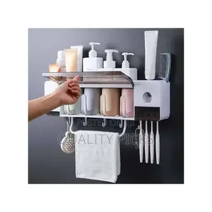 4 Cup Wall-Mounted Toothpaste Dispenser,Toothbrush Organizer