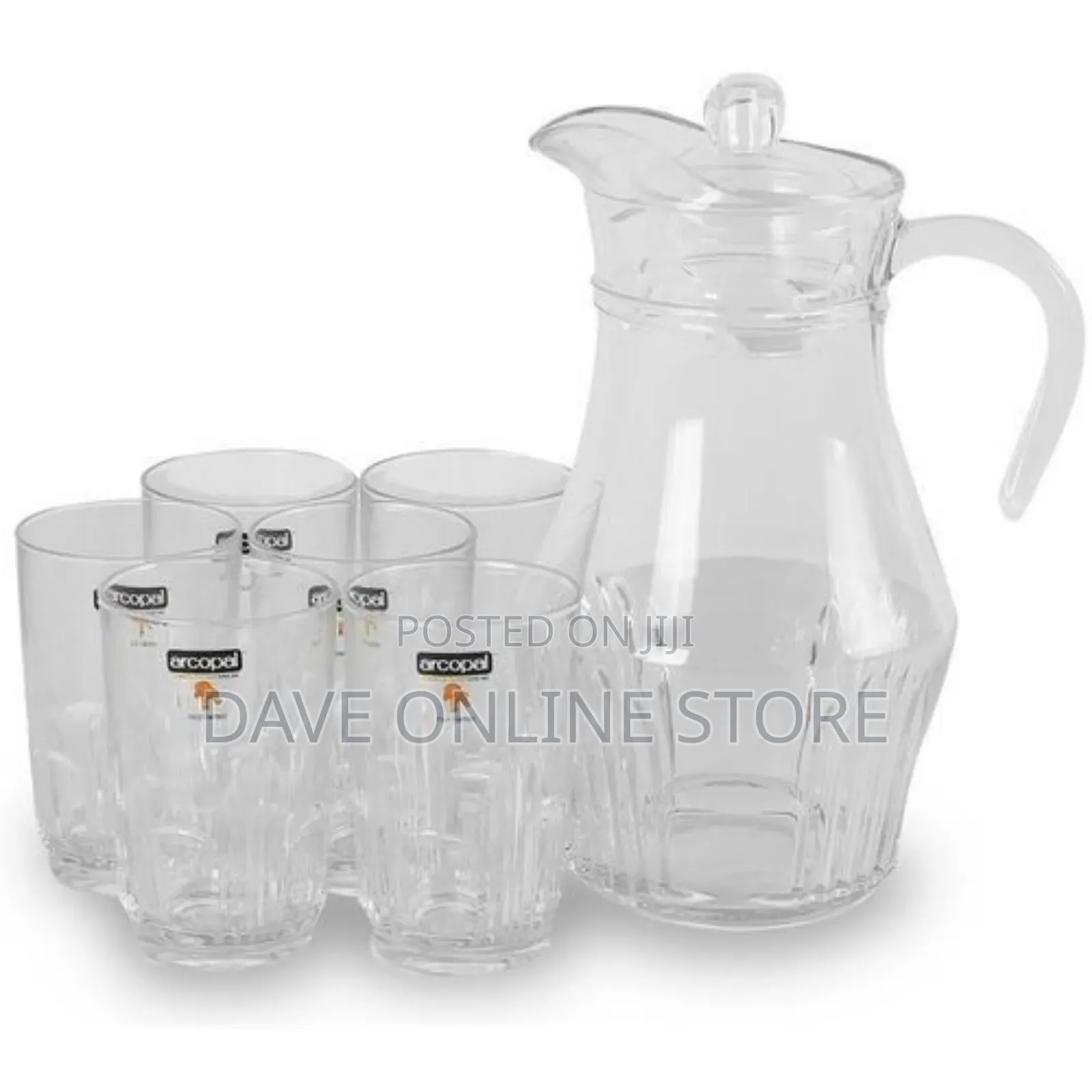 Arcopal Elegant Jug Pitcher and Quality 6 Drinking Glasses.