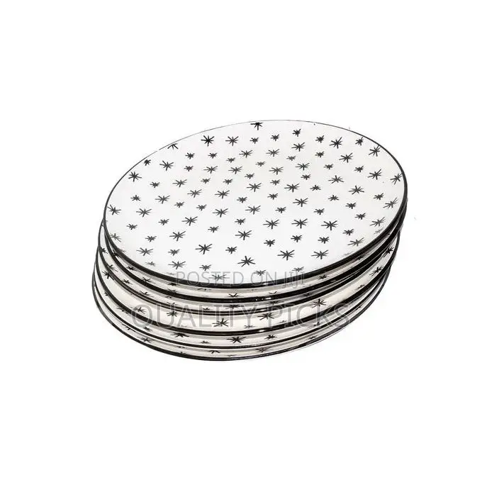 Round Star Design Dinner Plates, 6pcs - White
