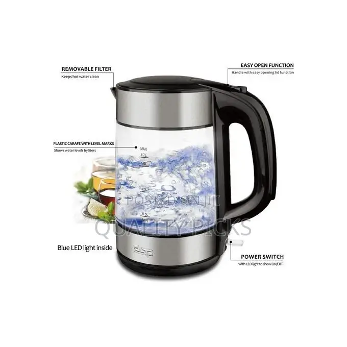 DSP 1.7 Litre Glass Electric Kettle - Silver