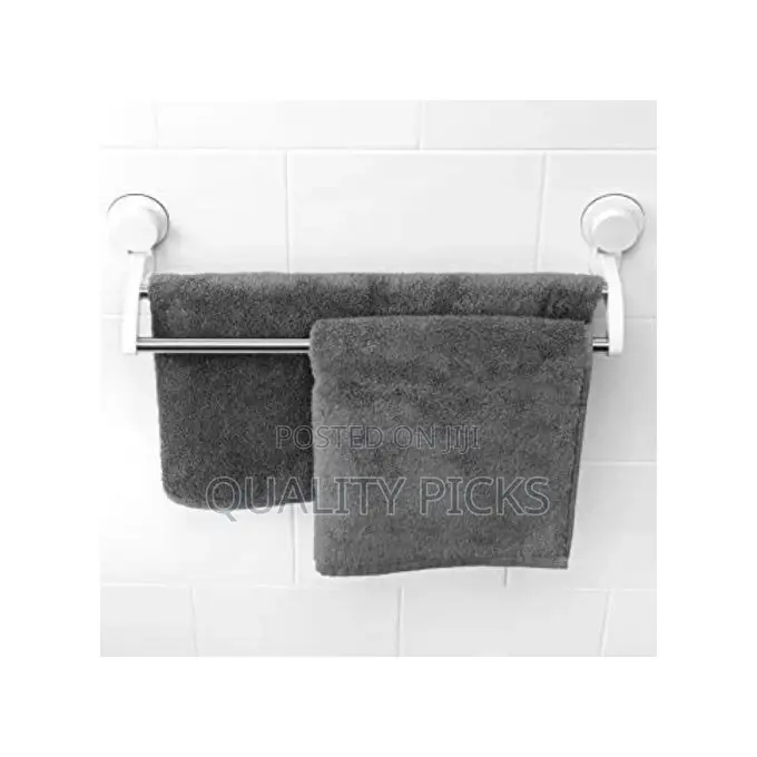Bathroom Suction Double Towel Rack Rail, White