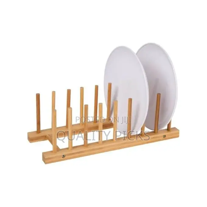 Multi-Purpose Bamboo Plate Holder and Pot Lid Organizer Rack