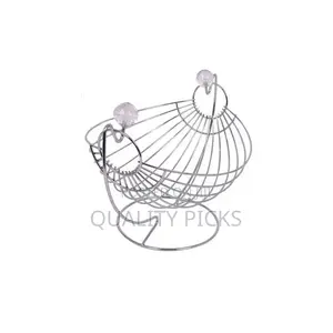 Metallic Fruit Storage Hanging Basket Holder Rack- Silver