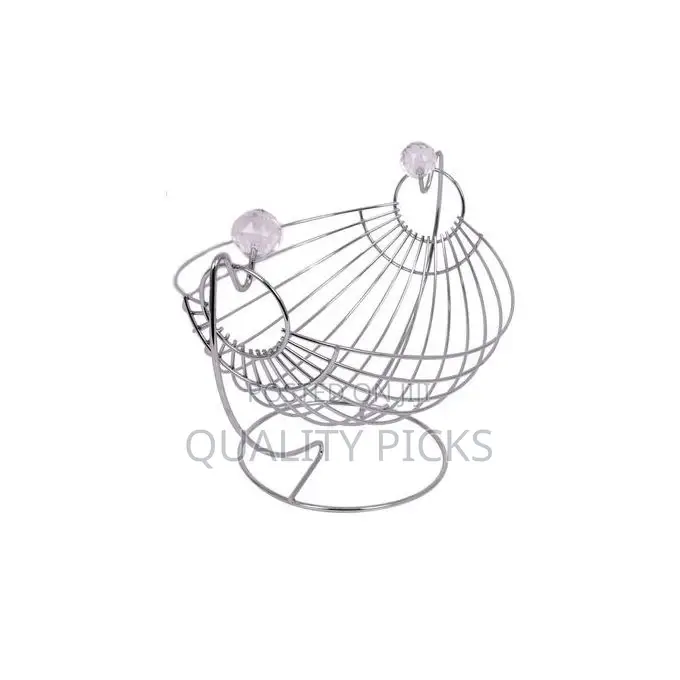 Metallic Fruit Storage Hanging Basket Holder Rack- Silver