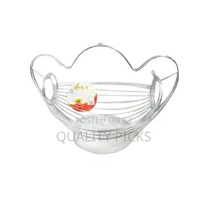 Metallic Fruit Storage Hanging Basket Holder Rack- Silver