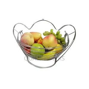 Metallic Fruit Storage Hanging Basket Holder Rack- Silver