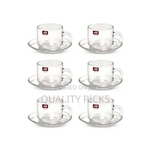 6 Pieces of Cups and 6 Saucers -Colourless.