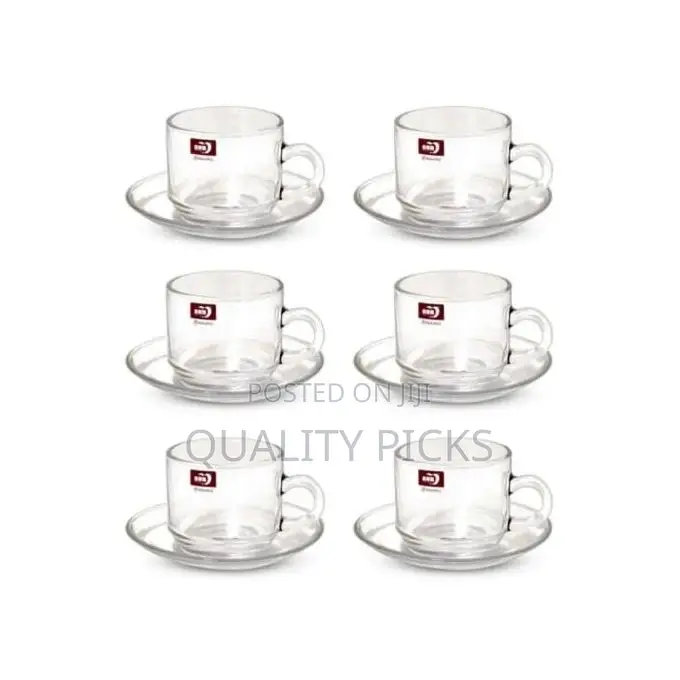 6 Pieces of Cups and 6 Saucers -Colourless.
