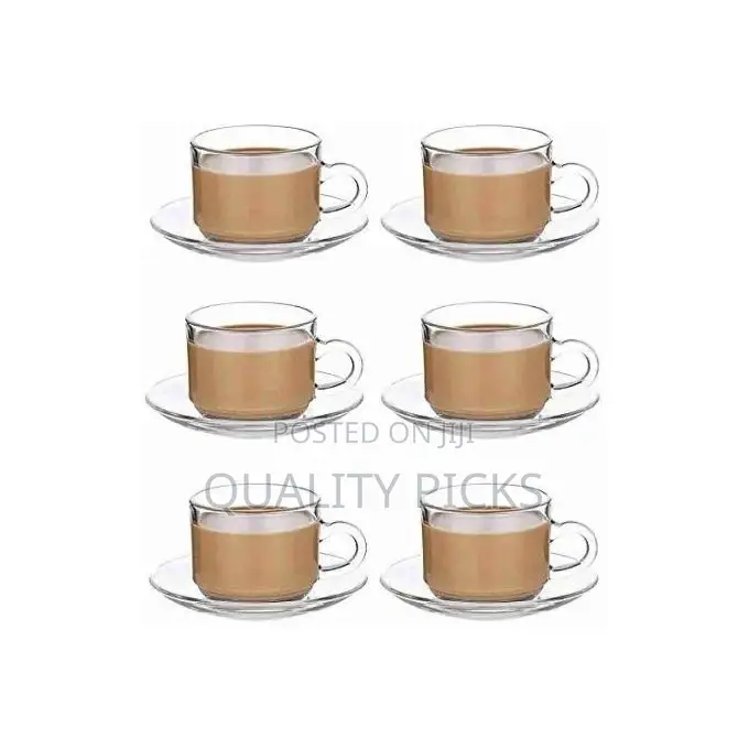 6 Pieces of Cups and 6 Saucers -Colourless.