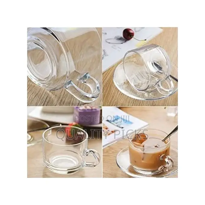 6 Pieces of Cups and 6 Saucers -Colourless.