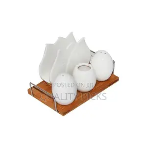 Pepper, Salt Shaker, Napkin, Toothpick Holder Set - Brown