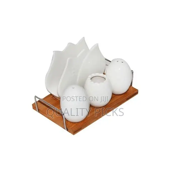 Pepper, Salt Shaker, Napkin, Toothpick Holder Set - Brown
