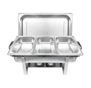 Triple 3 Compartment Chatting Dish Food Warmer- Silver