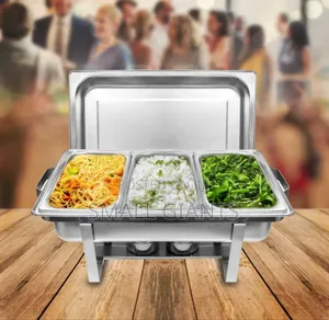 Triple 3 Compartment Chatting Dish Food Warmer- Silver