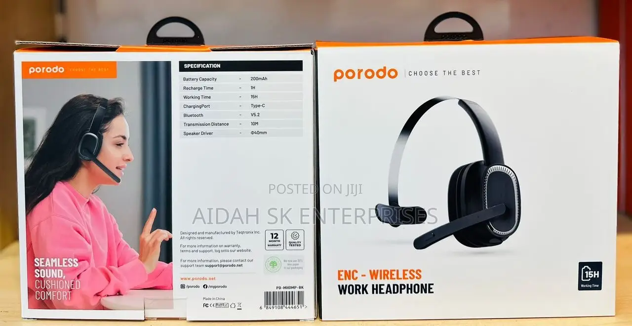 Porodo ENC Wireless Work Headphone - Black