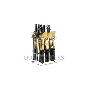 24pcs Gold Cutlery (Forks,Spoons Knieves) With Stand