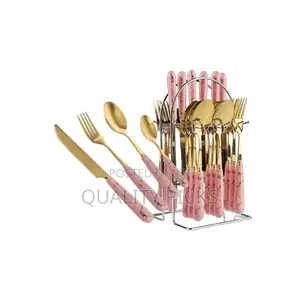 24pcs Gold Cutlery (Forks,Spoons Knieves) With Stand