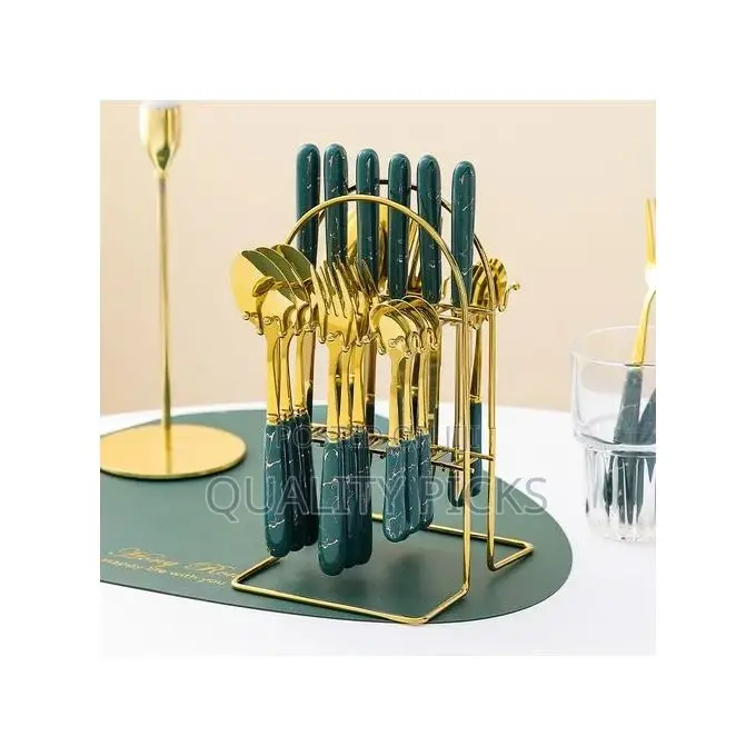 24pcs Gold Cutlery (Forks,Spoons Knieves) With Stand