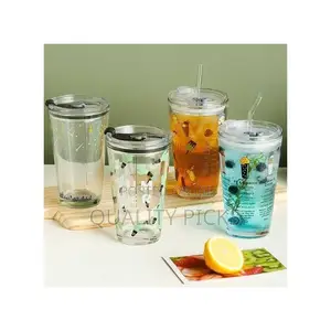 450ML Reusable Smoothie Cup, Glass Shake Tumbler