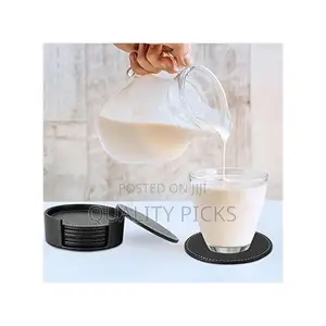 7 Piece Leather Drink Coasters Round Cup Mat Pad