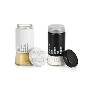 2 Pc Steel and Glass Pepper and Salt Shaker Set-Black White
