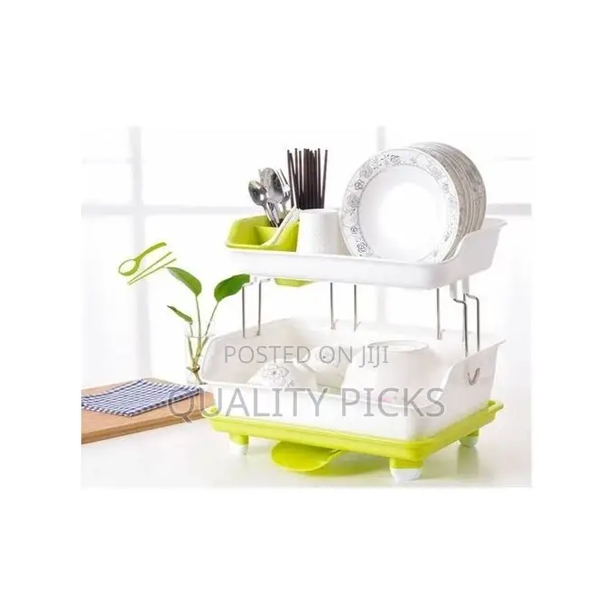 2 Layer Plastic Dish Drying Draining Rack Storage Tray