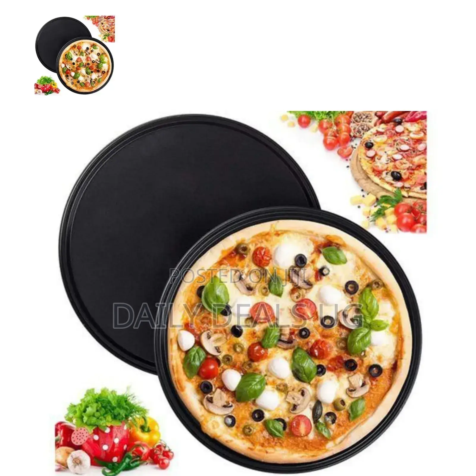 3 PCS Black Round Pizza Tray