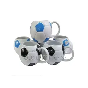6 Pieces of Round Football Pot Coffee Tea Cups Mugs- White