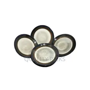 6 Pieces Brown Line Side Plates - Cream