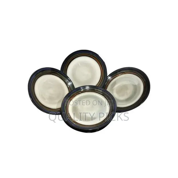 6 Pieces Brown Line Side Plates - Cream