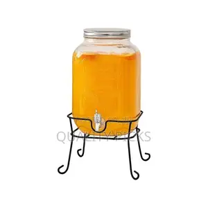 8L Glass Beverage Dispenser With Scroll Iron Stand