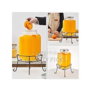 8L Glass Beverage Dispenser With Scroll Iron Stand
