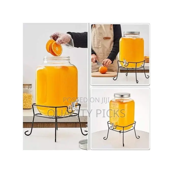 8L Glass Beverage Dispenser With Scroll Iron Stand