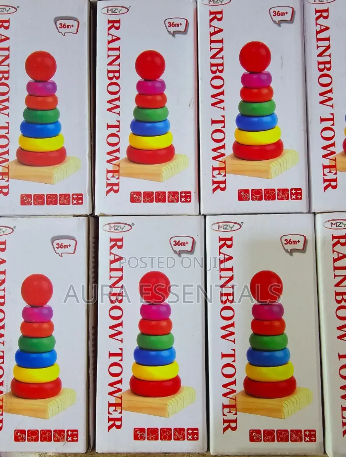 Wooden Multi-Colored Rainbow Tower