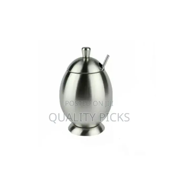 Egg Shaped Metallic Sugar Bowl Seasoning Pot With Spoon
