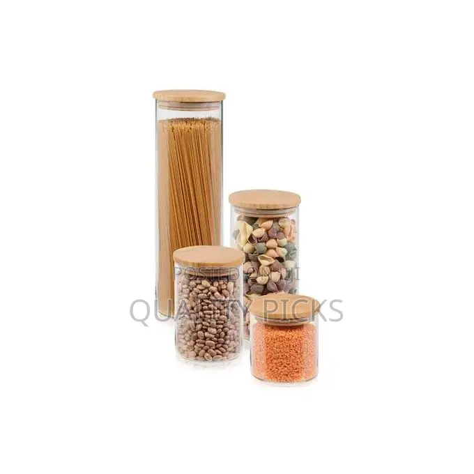 4 Piece Glass Rice Cereal Food Storage Organizer Jars -