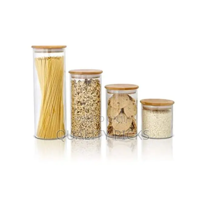 4 Piece Glass Rice Cereal Food Storage Organizer Jars -