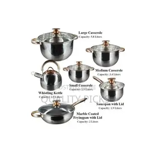 12 Piece Heavy Stainless Steel Saucepans/Cookware - Silver