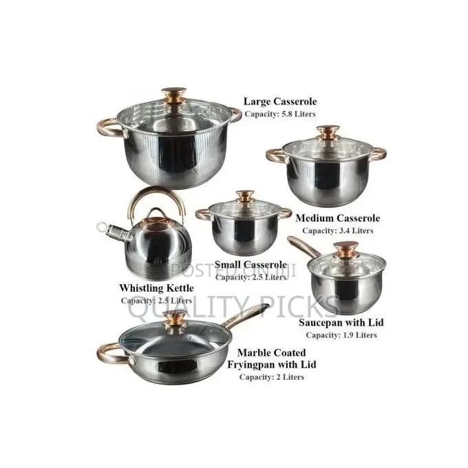12 Piece Heavy Stainless Steel Saucepans/Cookware - Silver