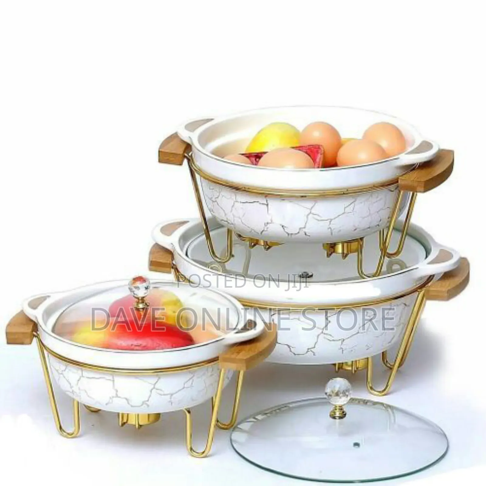 3pcs Ceramic Food Warmer Chafing Dish Casseroles