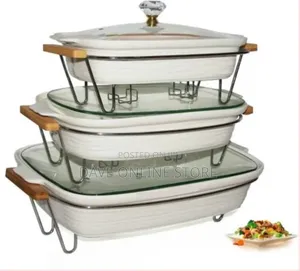 3 Pieces of Ceramic Chafing/Serving Dishes Warmer, White