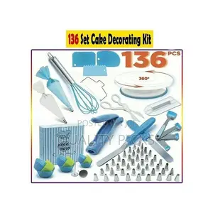 136 PCS Cake Decorating, Turnable Stand, Baking Set,Blue.