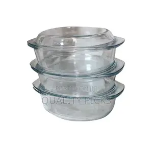 3 Pieces of Oval Tempered Glass Caserole Serving Dishes