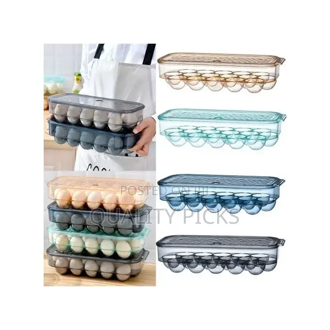 16 Egg Tray Holder for Refrigerator, Stackable Organizer