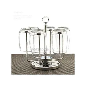Rotating Stainless Steel 6 Glasses,Cups Holder Rack Stand