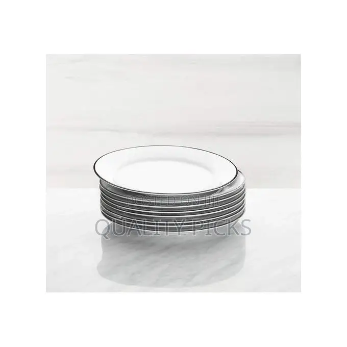 6 Pieces of Black Line Side Plates, White.