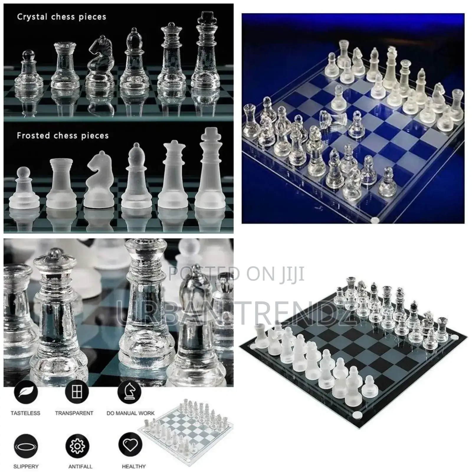 Traditional Glass Frosted Chess Boards Set